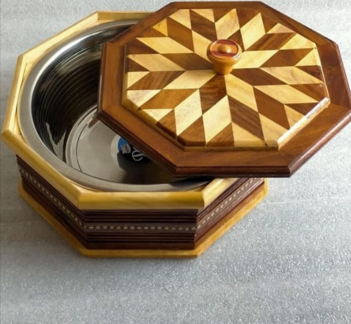 Wood Casserole with Steel or Chapatti Box for Keeping them Hot with steel/gift